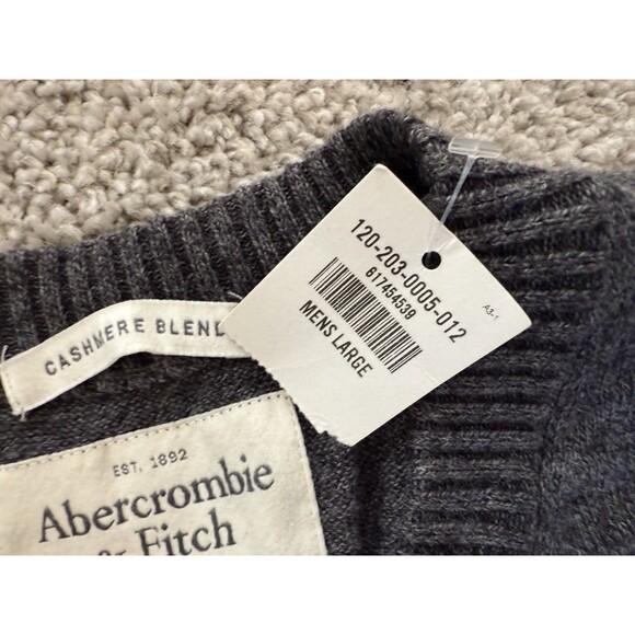 Abercrombie & Fitch Sweater Men’s Size Large Gray V-Neck Cashmere Blend NEW - Picture 4 of 7